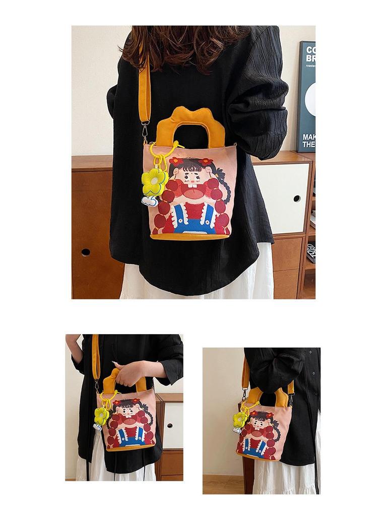 2025 Grenzüberschreitende Cartoon-Graffiti-Handtasche: Nischendesign Bucket Schulter- & Umhängetasche für Damen