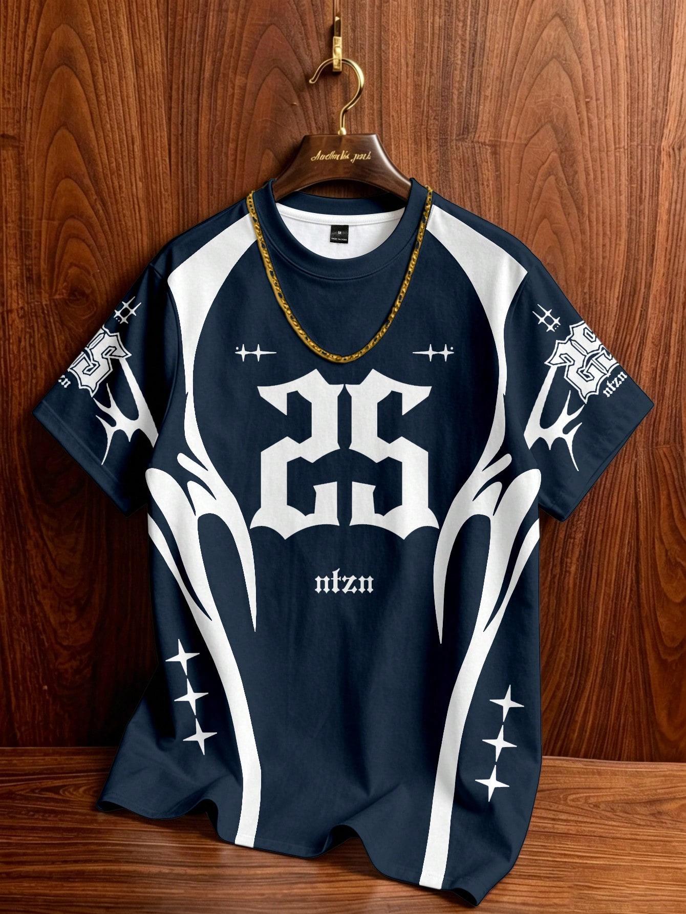 Men s Casual Number Printed Round Neck Short Sleeve T-Shirt S