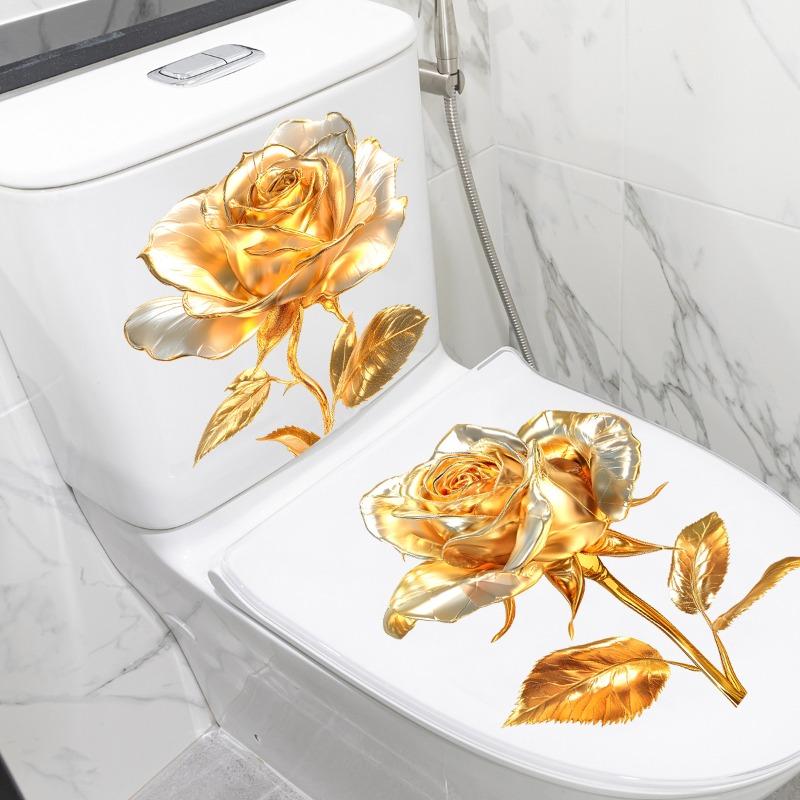 Creative Golden Floral Toilet Decal for Bathroom Washroom Background Decoration Self-Adhesive Removable