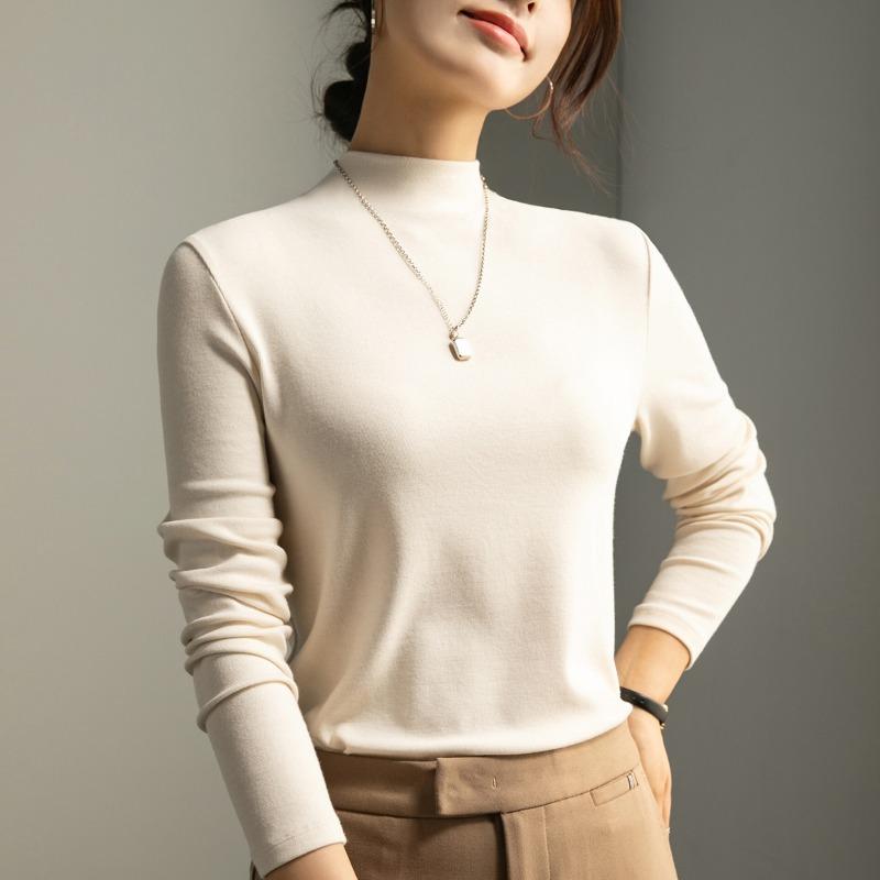 Sheep Wool Warm Skin-friendly Bottoming Shirt Long-sleeved T-shirt Women's Autumn and Winter New Semi-turtleneck Inner Top