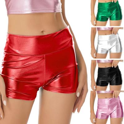 Womens Metallic Shiny Patent Leather Hot Shorts High Waist Design Short Pants Rave Party Club Bottoms