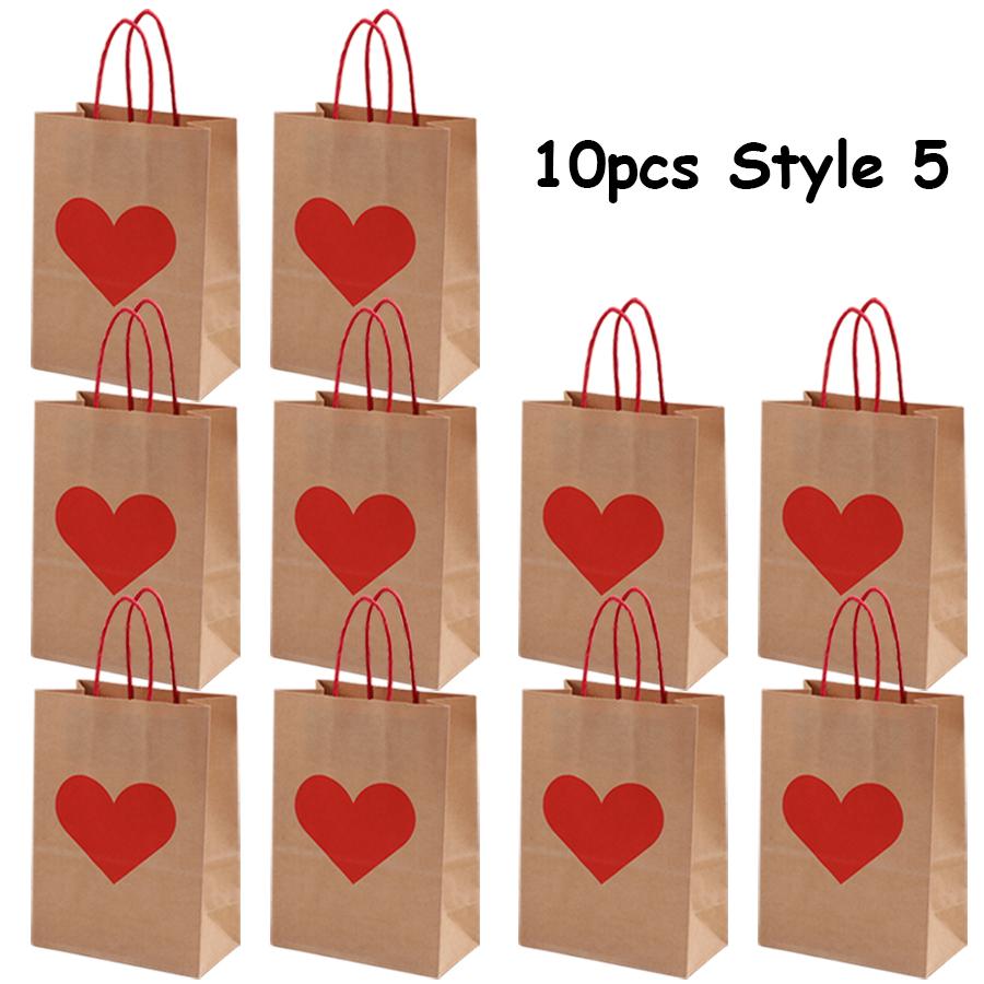 5/10pcs Valentine's Day Kraft Paper Bag Party Small Gift Packaging Bag 15x8x21cm LOVE Heart Style Gift Bag Party Favor Supplies