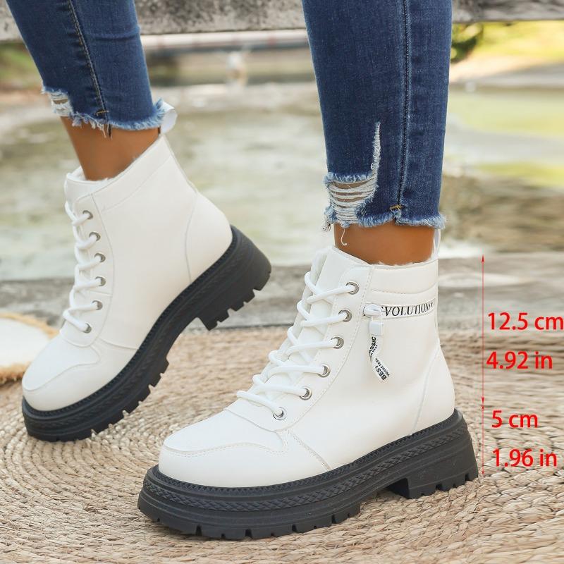 

Короткие ботинки, Хлопковые ботинки на шнуровке на толстой подошве, Женская обувь, Утолщенная пряжка ремня 43 белый