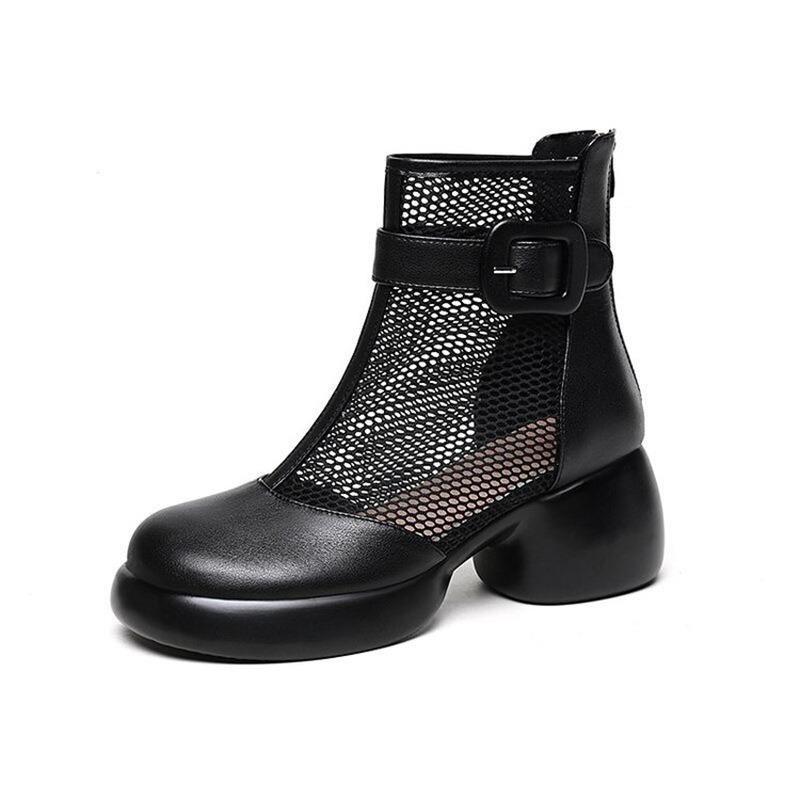Women's Summer Cool Boots Breathable Mesh Leather Boots High Top Platform Boots for Women Casual Hollow Out Cool Booties
