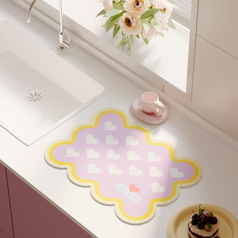 Cute INS Style Coffee Countertop Drain Pad Quick-drying Kitchen Absorbent Dish Drying Mat Non-slip Dinnerware Tableware Placemat