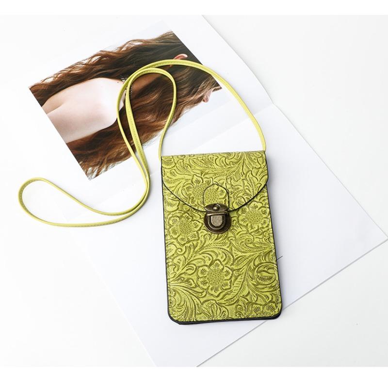 

New fashion printed niche mobile phone bag portable retro pattern messenger bag Korean version simple metal lock 11.5*0.5*19 зелений