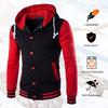 Men Spring Autumn Patchwork Color Sweatshirt Coat Hooded Drawstring Long Sleeve Pockets Single Breasted Baseball Coat Streetwear