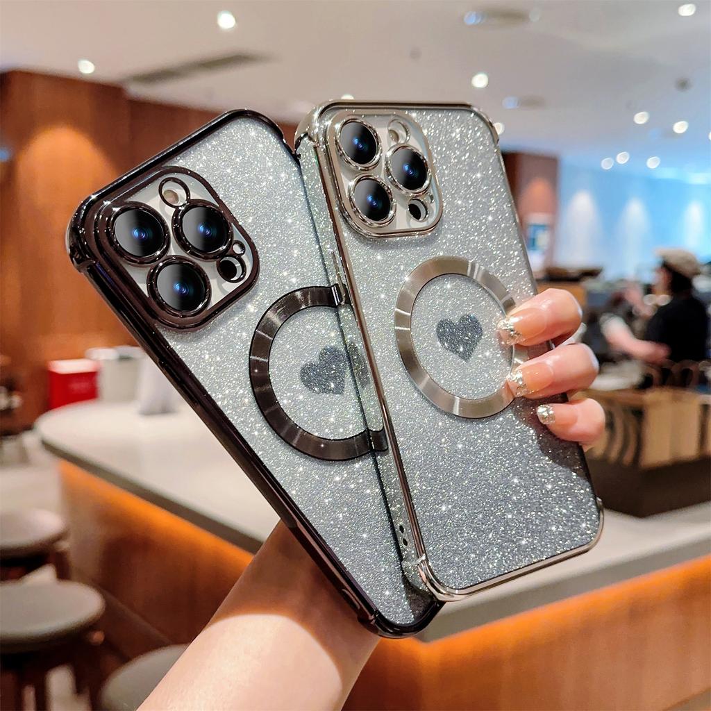 For iPhone 14 Pro Max Magnetic Case Gradient TPU Phone Cover with Cute Love Heart Pattern