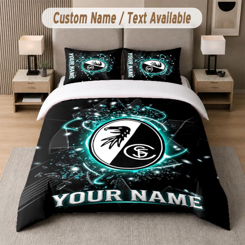 Custom Bedding Set SC Freiburg FC Pattern, Print Name Text 1 Duvet Cover Plus 2 Pillowcases Home Textile