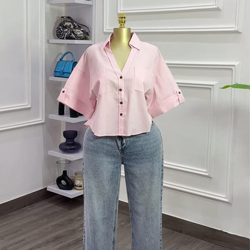 Women's 2026 Summer New Design Loose Fit Versatile Fashionable Short Collared Shirt Top