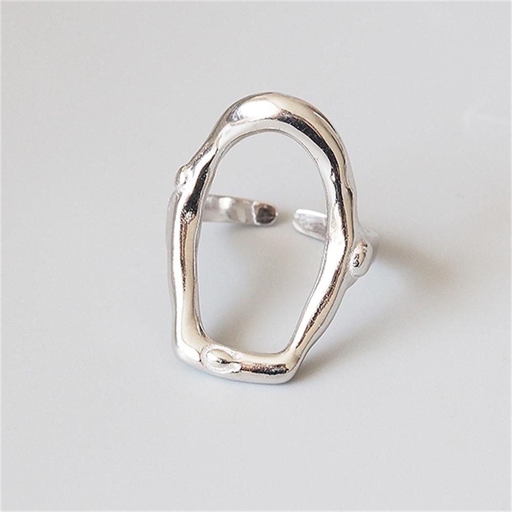 Korean irregular oval opening ring s925 sterling silver geometric shape wide glossy heavy industry exaggerated ring tide