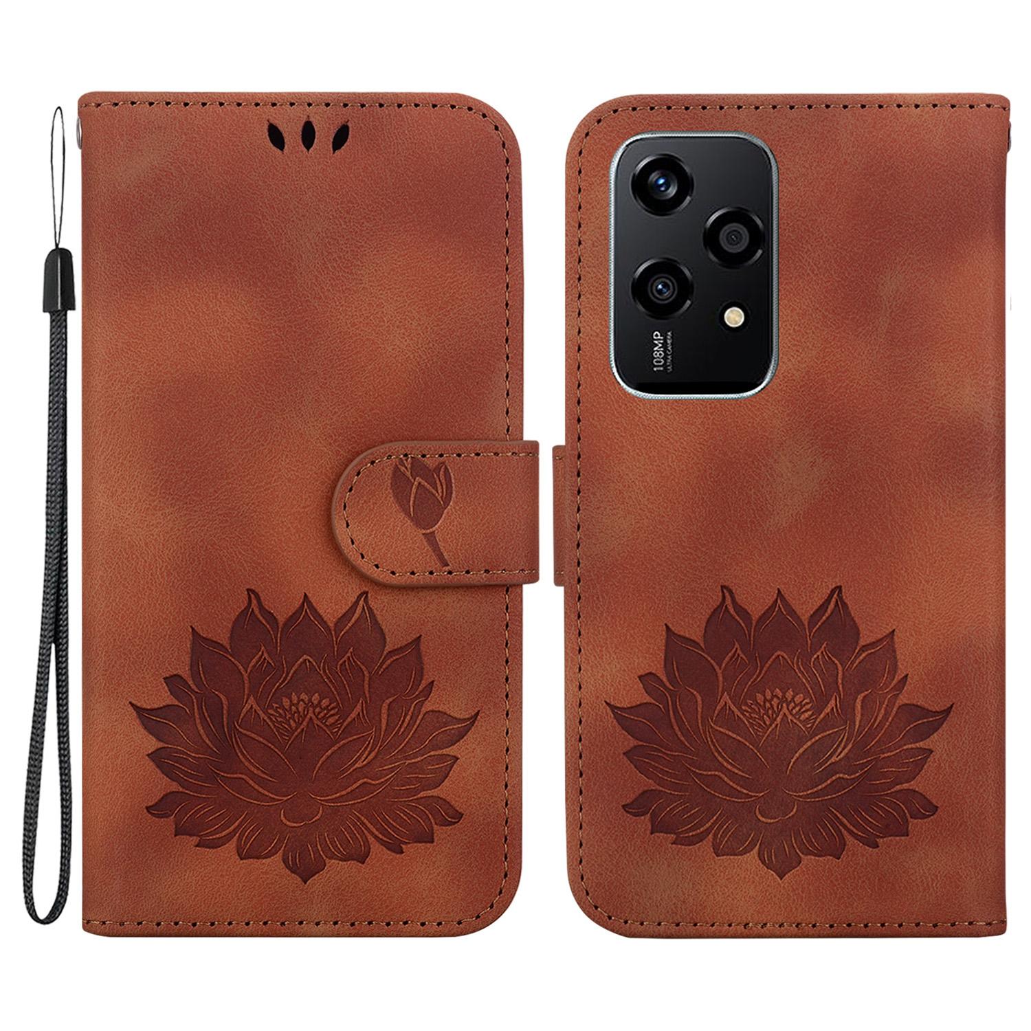 

For Honor 200 Lite Case Lotus Imprint Leather Wallet Phone Cover Brown