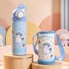 Cartoon leather cup cover bouncing 111 stainless steel thermos cup kindergarten baby drinking cup double cover straw cup