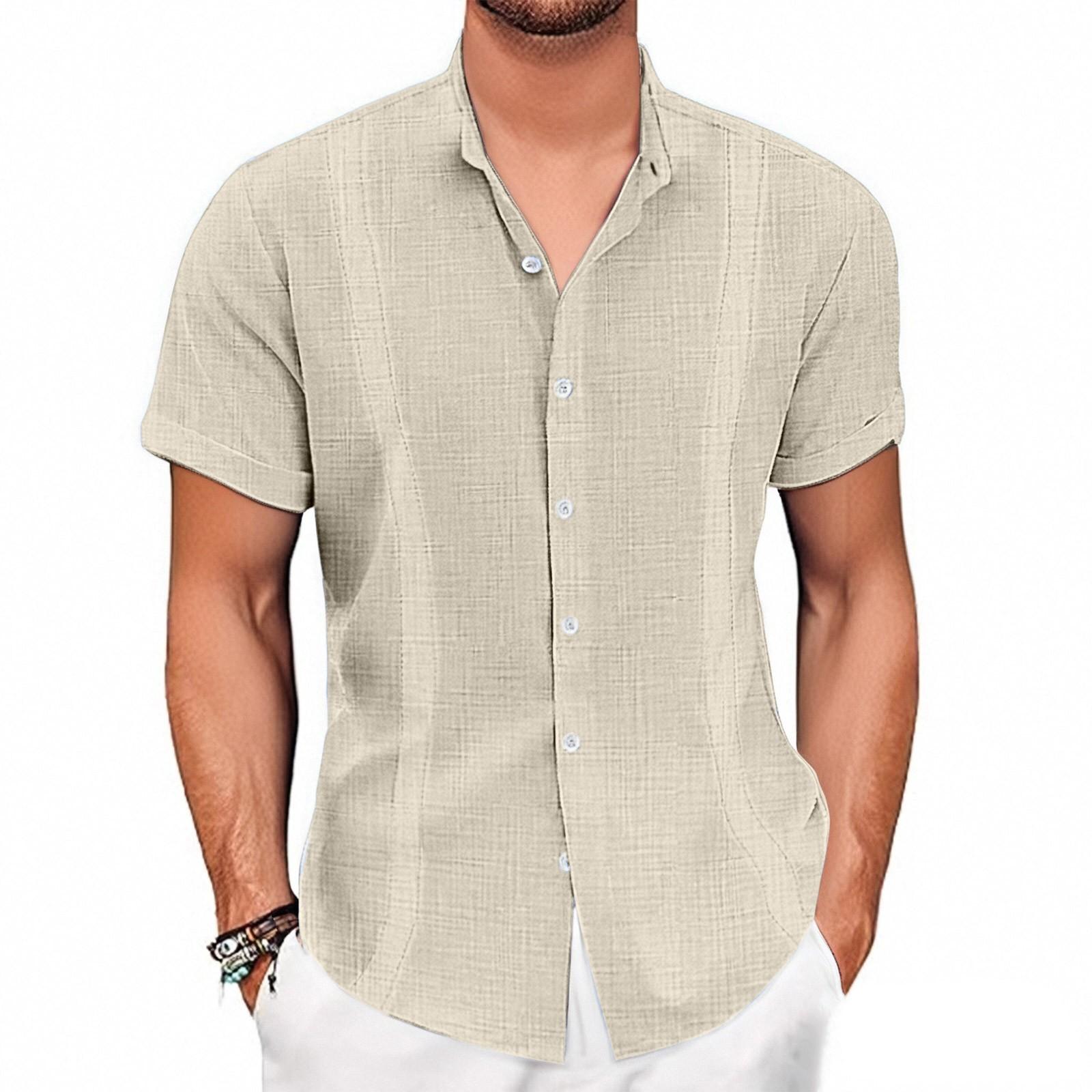 

Мужская винтажная льняная повседневная свободная рубашка L хаки