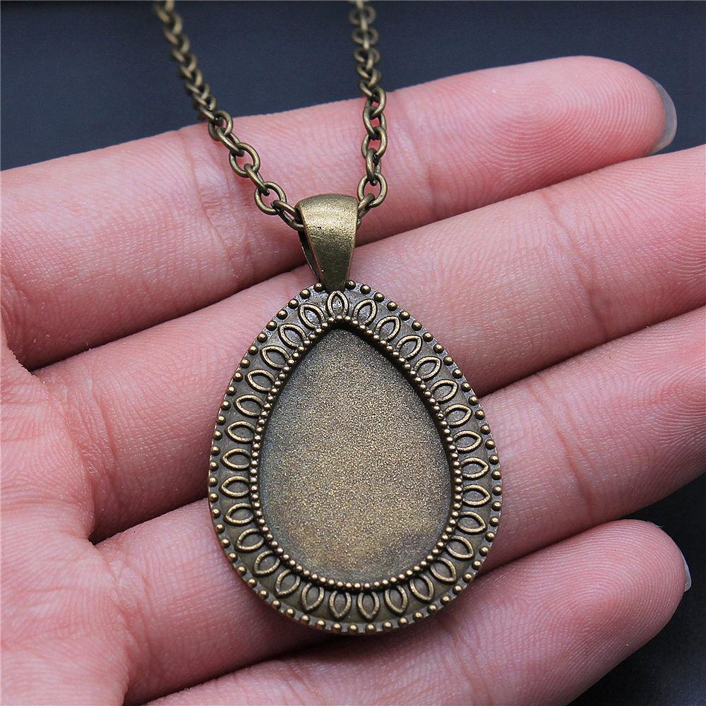 45cm Or 70cm Long Chain Necklace Oval Glass Cabochon Base Setting Tray Minimalist Jewelry Components QN054