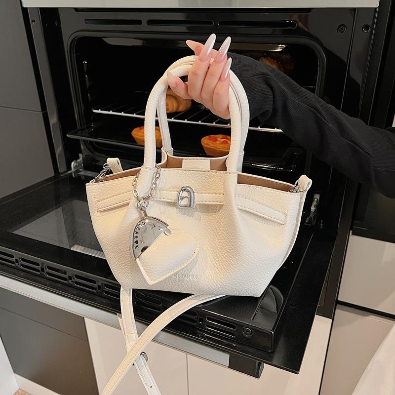 Trendy and Popular Lychee Pattern Bucket Bag, New Temperament Sense, Portable Shoulder Retro Messenger Bag Bag