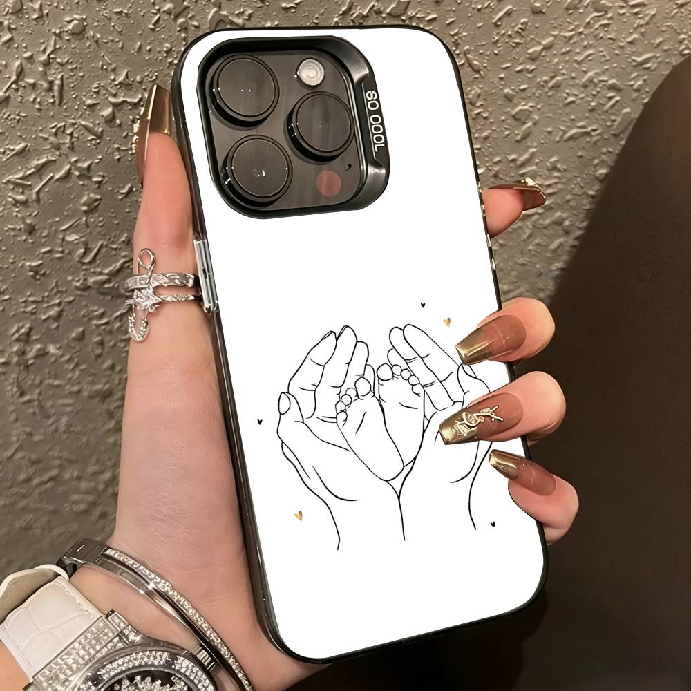B-Baby Mom daughte Son Dad Hand Phone Case For iPhone17,16,15,14,13,12,11 Plus,Pro Max,XS,Colorful Silver Phone case Funda Cover