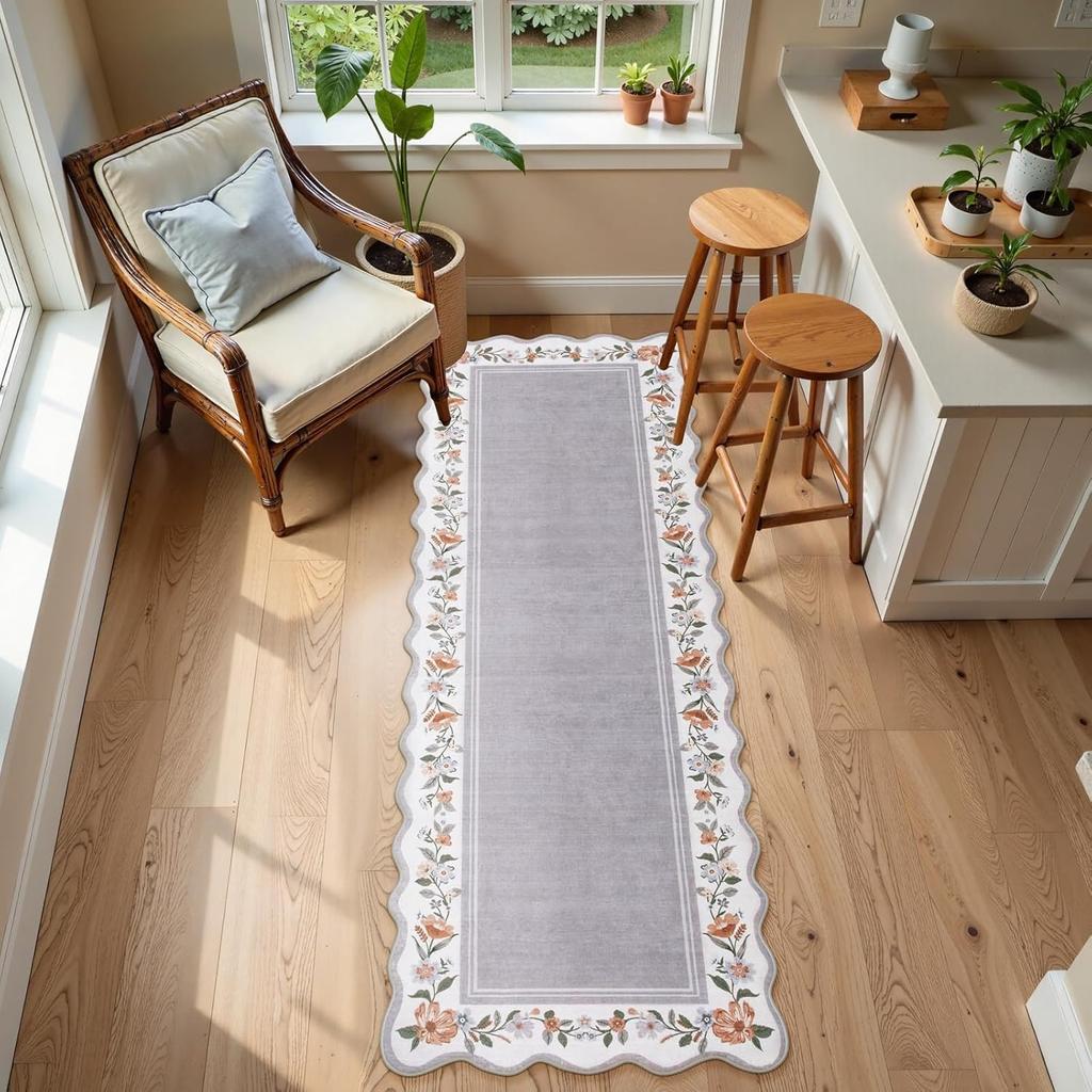 Irregular Runner Rug Fashion Retro Floral Print Bedside Carpet Creative Light Luxury Machine Washable Kitchen Floor Mat Alfombra