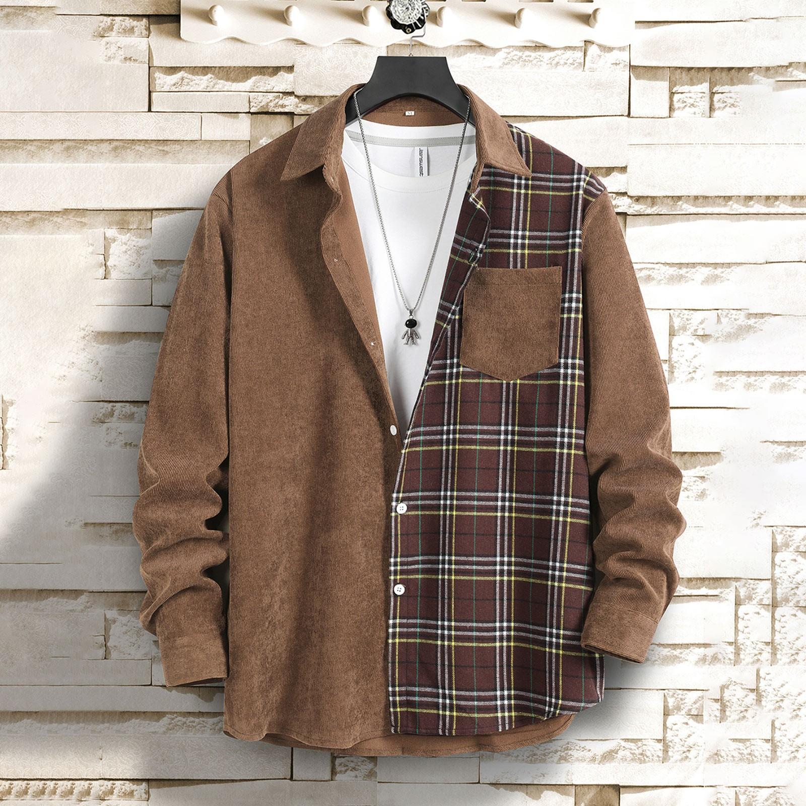 

Мужская осенне-зимняя новая модная рубашка, пальто, рубашка с решетчатой ​​прошивкой XXL коричневый