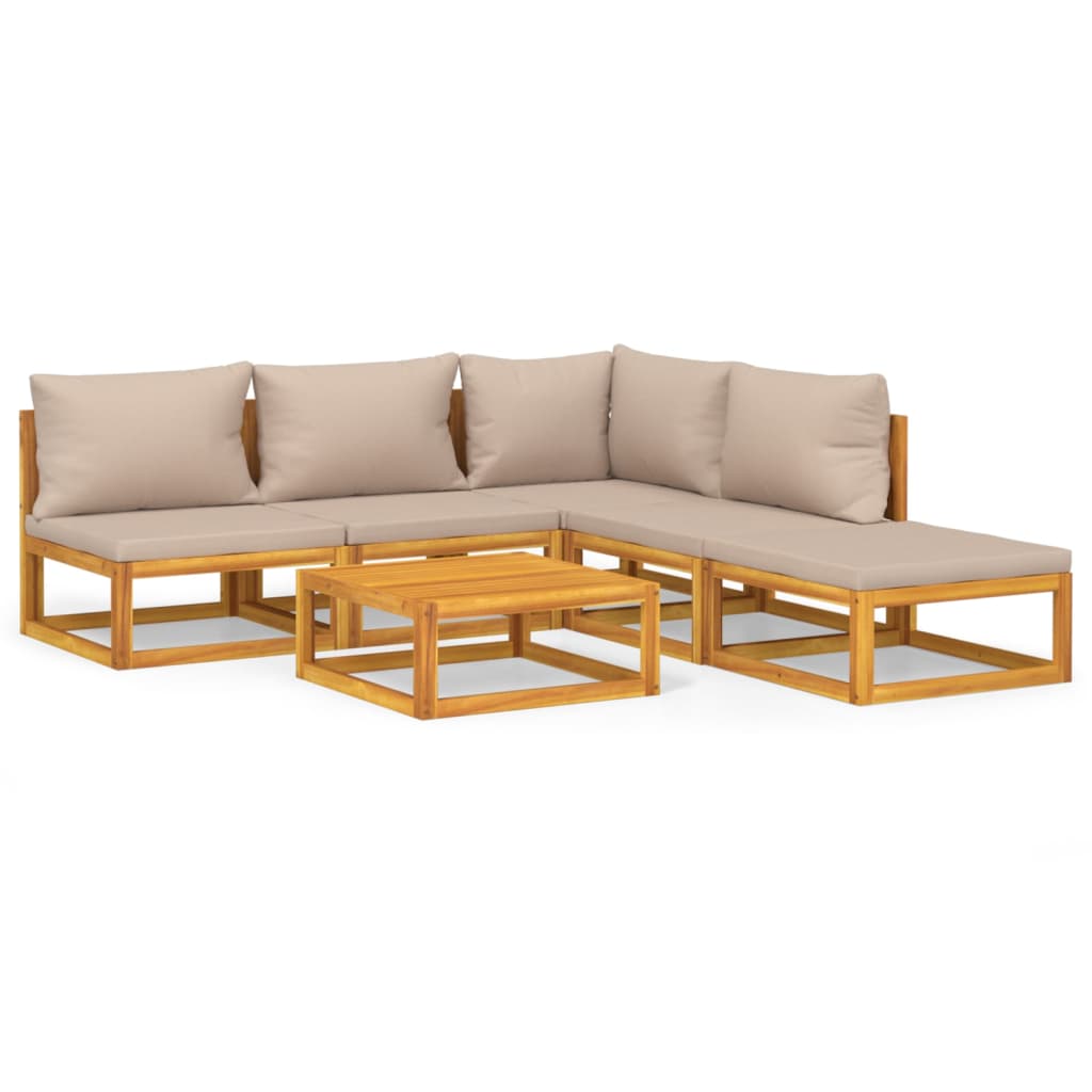 6 piece Garden Lounge Set with Taupe Cushions Solid Wood