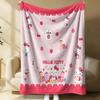 Sanrio Lovely Hello Kitty Plush Flannel Blanket Red White Grid Pattern Lightweight Throw Bed Sofa Cover School Office Nap Shawl
