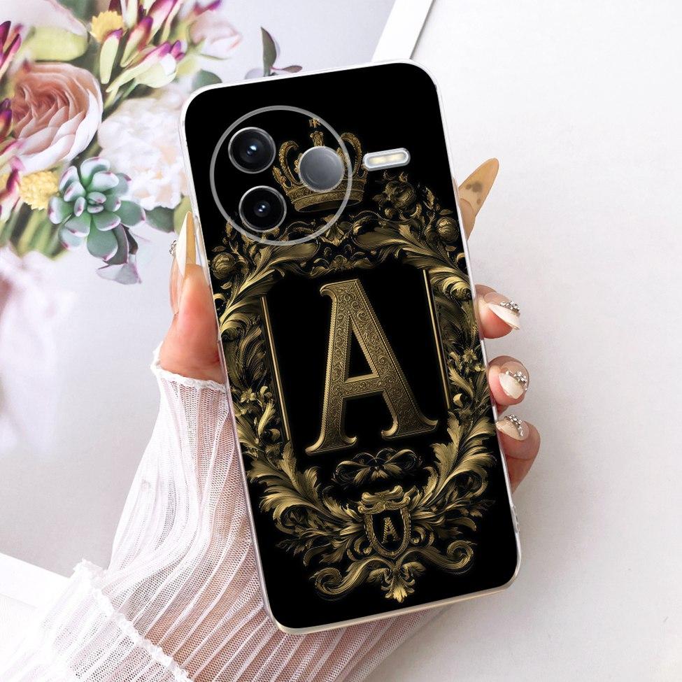 For Xiaomi Poco F7 Pro 5G Case Cover Transparent Luxury Crown A-Z Letters 2D Flat Pattern Soft Casing 24117RK2CG