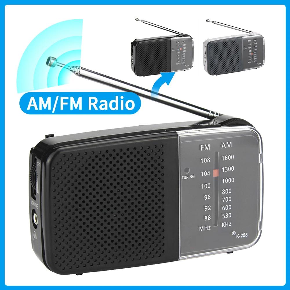 AM/FM Radio with Speaker Portable Radio with Strap Battery Powered Radio Telescopic Antenna for Emergency