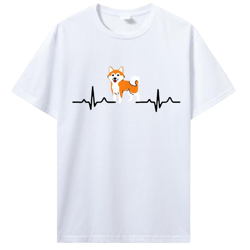 Shiba Inu Herzschlag Shirts Herren Paar Benutzerdruck Niedlicher Hund Kurzarm Vatertags T-Shirts