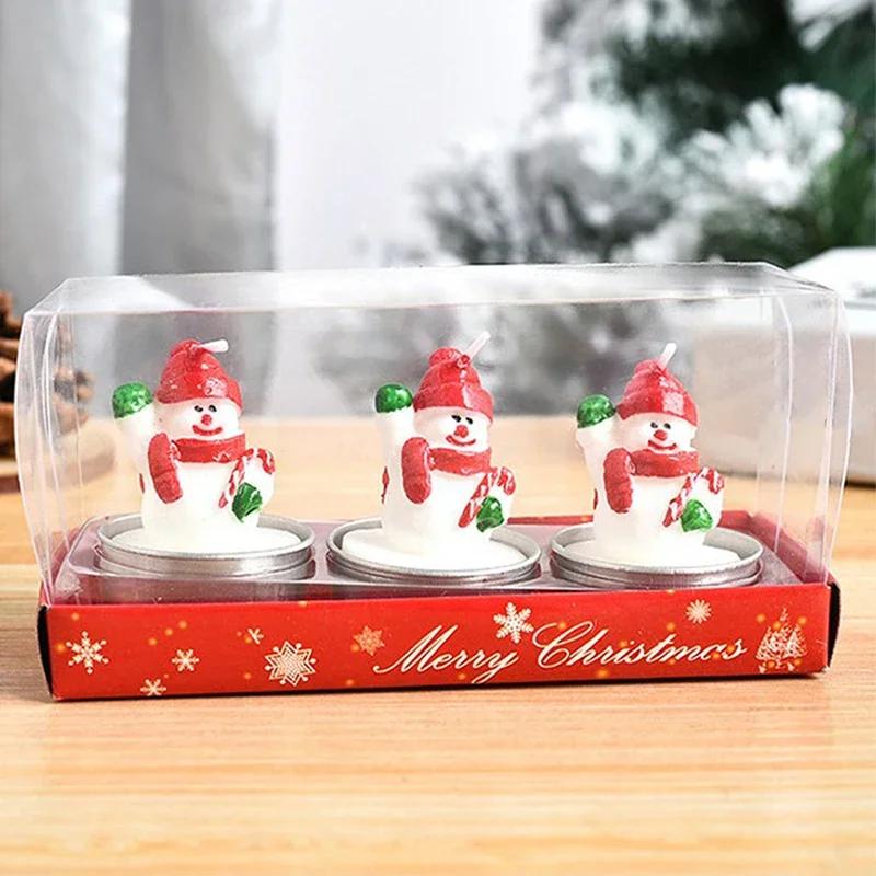 Christmas Craft Gift Candle with Painted Decoration Cartoon Snowman Tree Model Candle Xmas Holiday Home Tabletop Decor Ornament