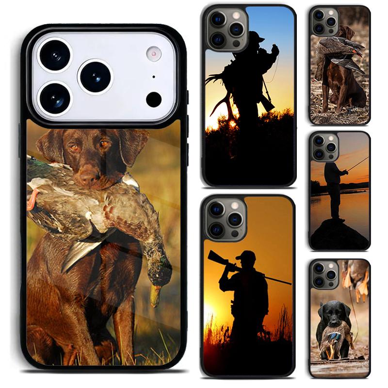 Hunting Dog and Fishing Man Cute Phone Case for iPhone 17 16 15 Pro Max Air 14 13 12 11 Plus Shockproof Cover