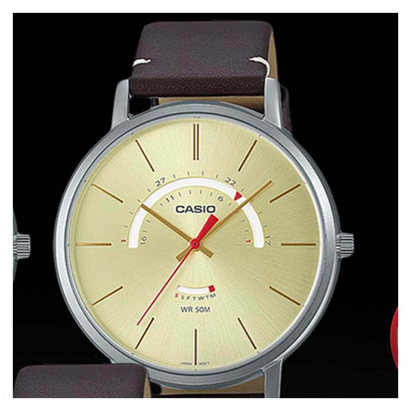 Casio CASIOSTANDARD Series 50 Meters Waterproof Quartz Movement Leather Strap Japanese and Korean Watch Men's Watch Gold Dial MTP-B105L-9AV