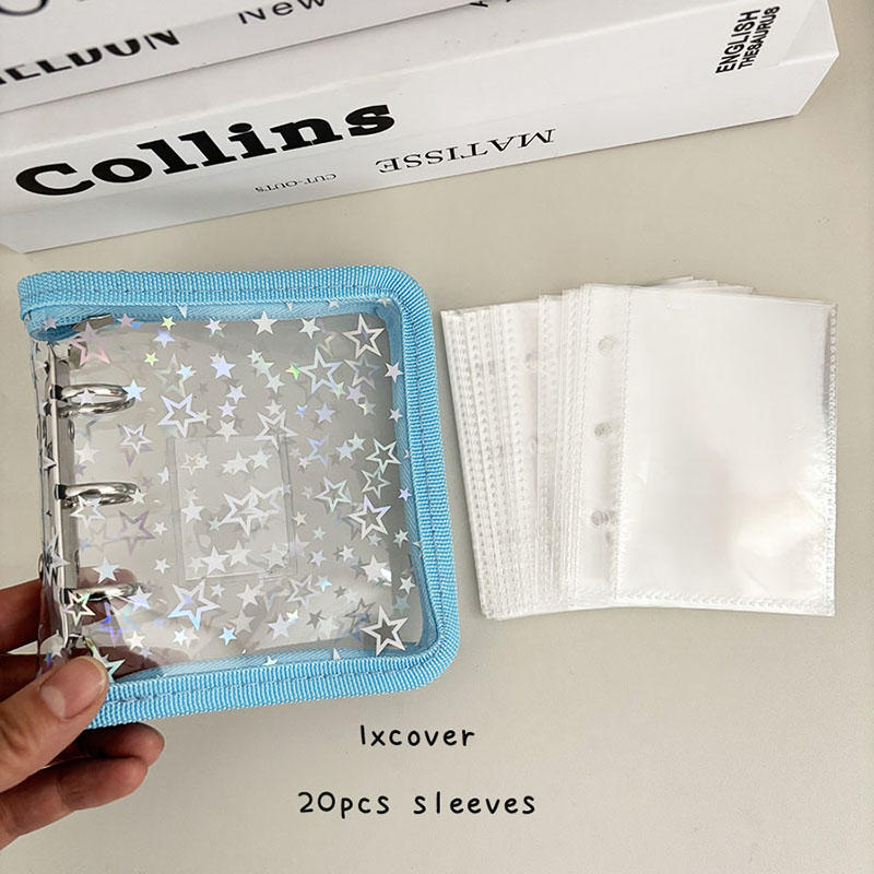 Mini PVC 3-Ring Binder Laser Star Design Zipper Closure Transparent Album For Photo Card Storage Memory Keeping Collecting Exquisite Fast Delivery