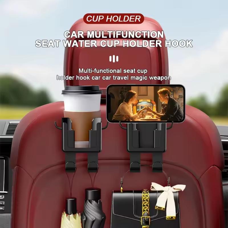 Multi Functional Car Seat Back Storage Rack with Cup Holder! Mobile Phone Holder and Hook - Suitable for Most Car Models