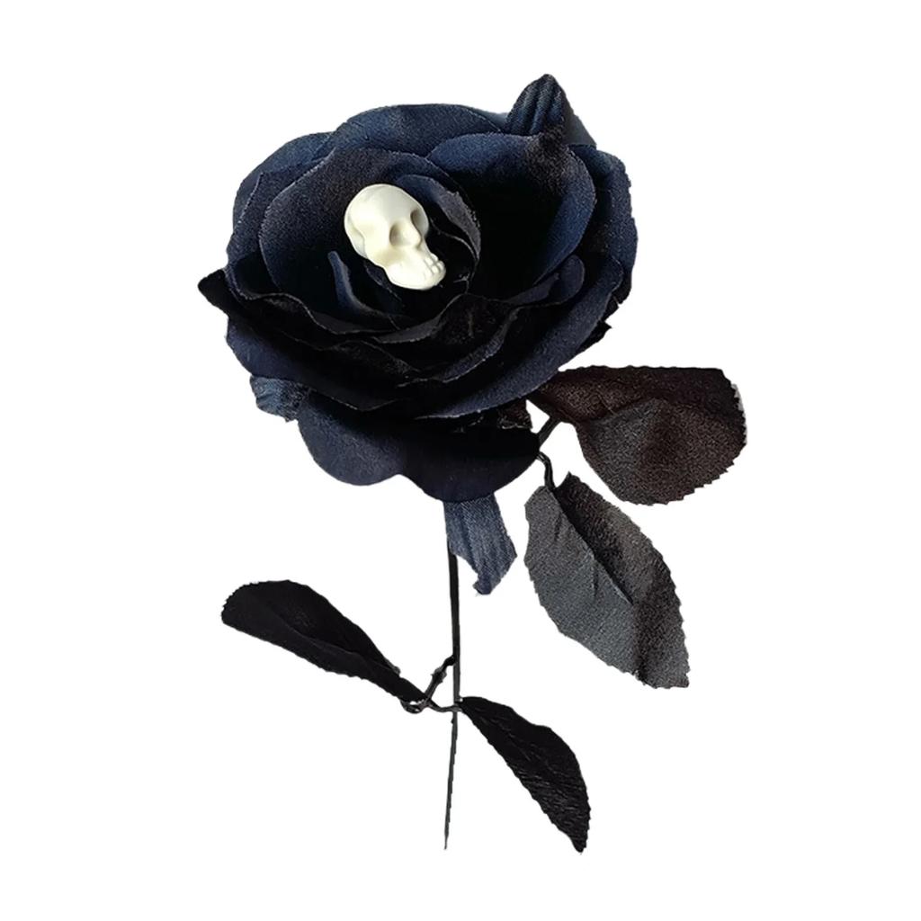 Artificial Rose Flowers With Skull Head Layout Fake Realistic Bendable Roses For DIY Photo Props Halloween Parties Home Decor