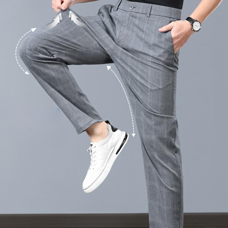 Herren Sommer Dünne Freizeit Hose Elastische Westernhose Herren Koreanischer Stil Trendy Elastischer Bund Elastische Hose Karierte Hose