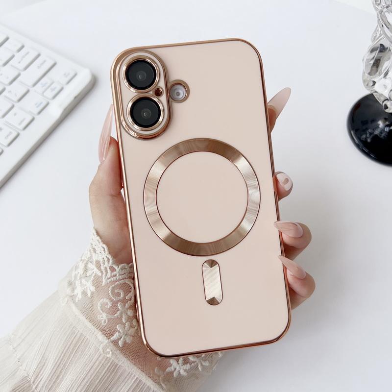 For iPhone 16 Pro 15 14 Plus 13 12 Pro Max 11 Electroplating with Lens Flims for Magsafe Magnetic Shockproof Soft Tpu Plain Color Slim Case Cover