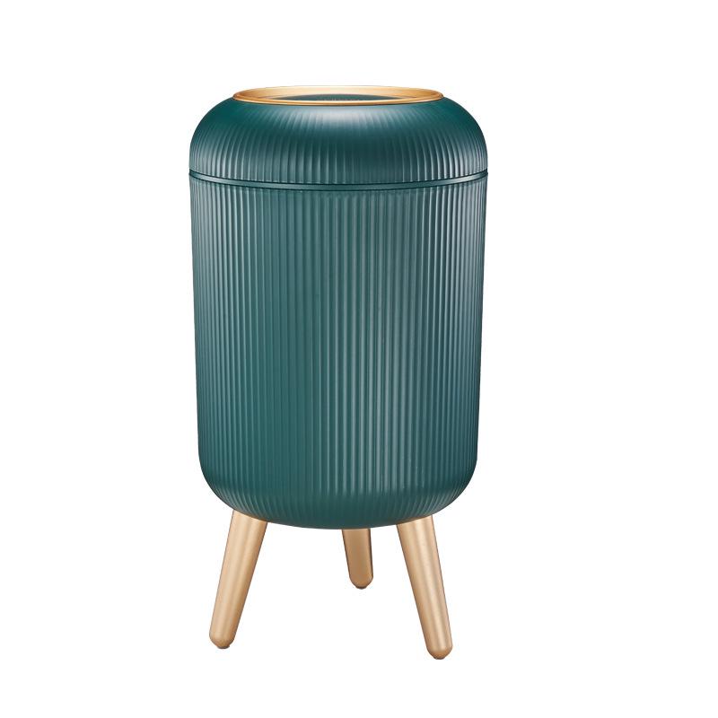 Round High-Foot Trash Can with Wood Grain Lid - Large Capacity for Kitchen & Bathroom