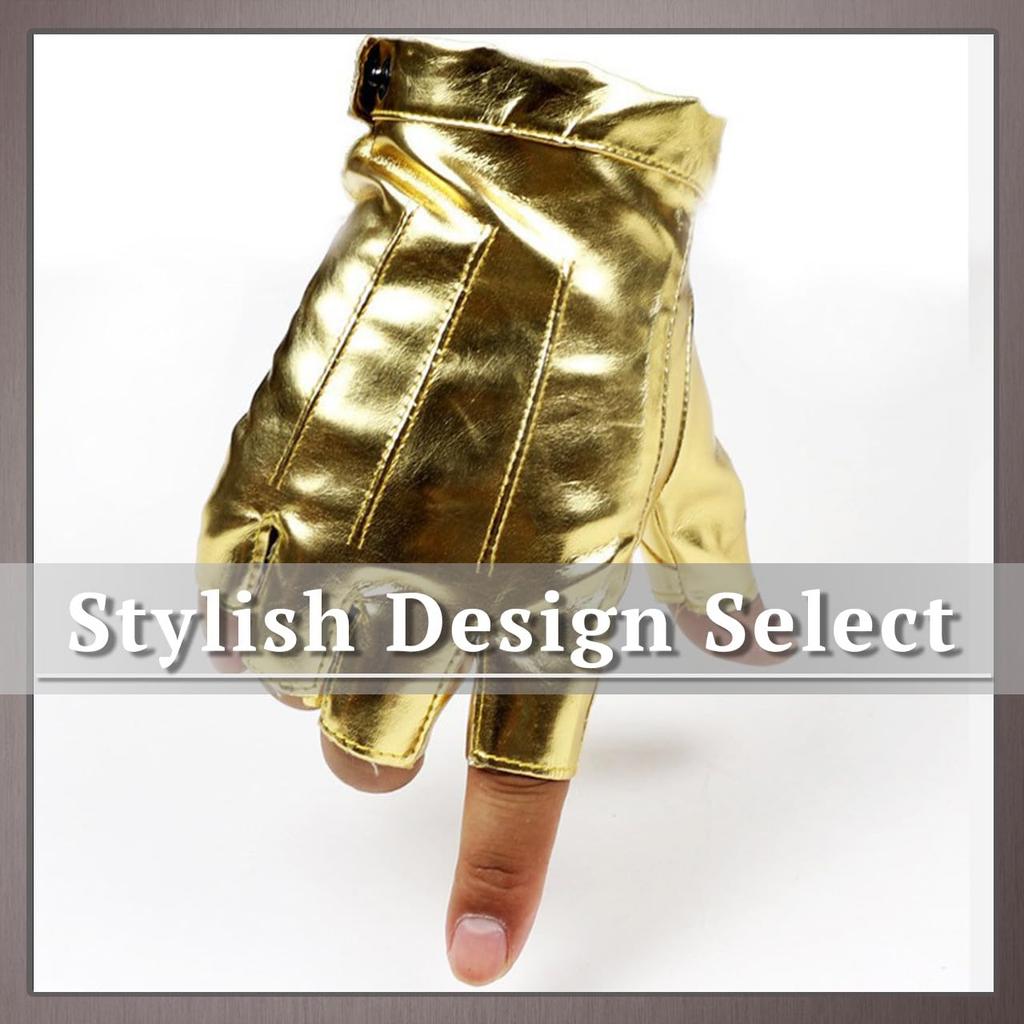 One Limitation Fingerless Leather for Men and TG178 Gloves, Shiny, Rock/Punk, Women, (Gold)