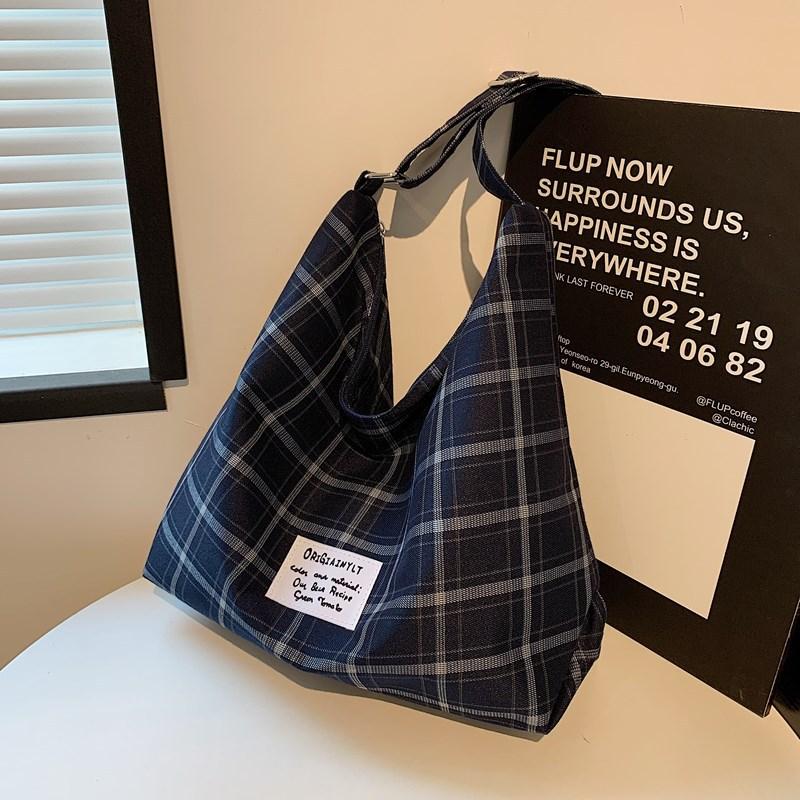 Niche Design Plaid Bag Plaid Large-capacity Shopping Bag Women's Commuter Tote Bag Handbag Shoulder Underarm Bag