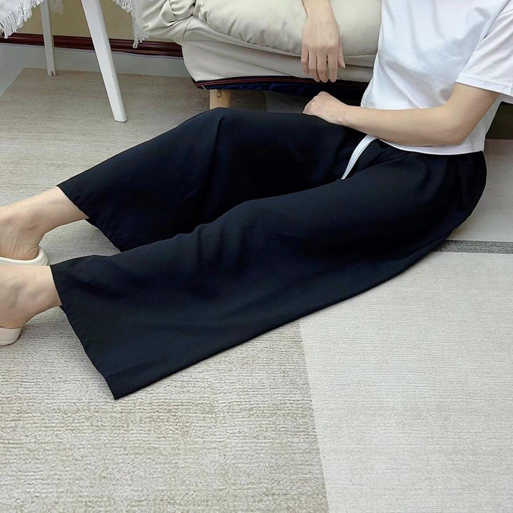 Summer Thin Cotton Rayon Ultra-Light Puff Wide Leg Ankle Pants for Women  Home Pants Plus Size Artificial Cotton Pants