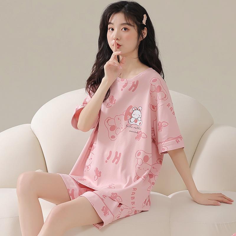 

Summer Hot-Selling Women s Pajamas Short Sleeve Shorts Cartoon Round Neck Style Wearable Homewear Girl s Set 2XL