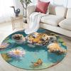 Pond Lotus Animals,Round Area Rug,Carpet Rug for Living Room Bedroom Sofa Playroom Decor,Non-slip Floor Mat