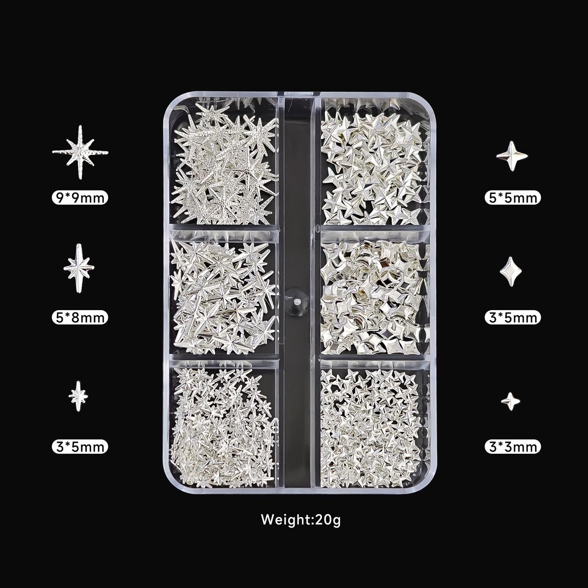 Gold & Silver Cross Starburst Nail Art Set: 6 Grids of Luxury Alloy Rivets and Patches