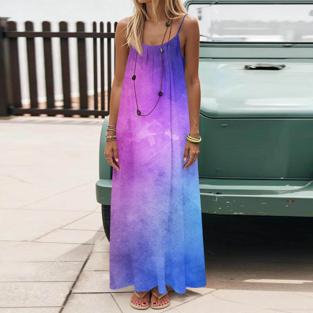 Dámské Módní Ležérní Volné Šaty s Květinovým Potiskem a Úzkými Ramínky Bez Zad