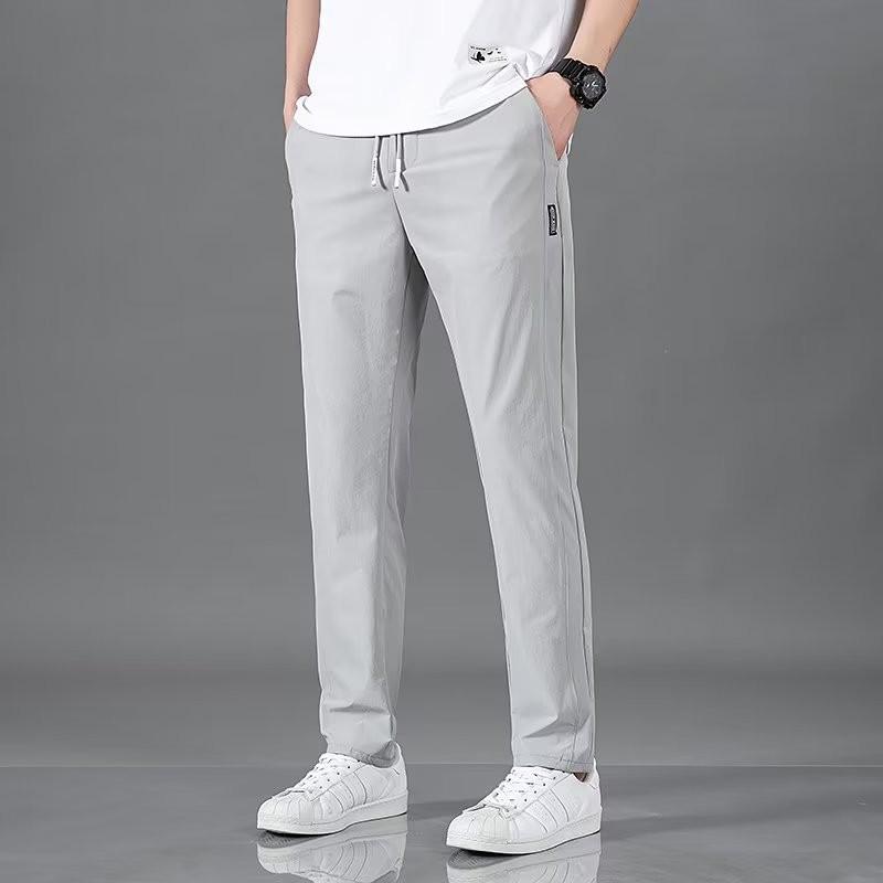 Men's Summer Quick-Dry Slim Fit Ice Silk Pants - Korean Style Straight Leg