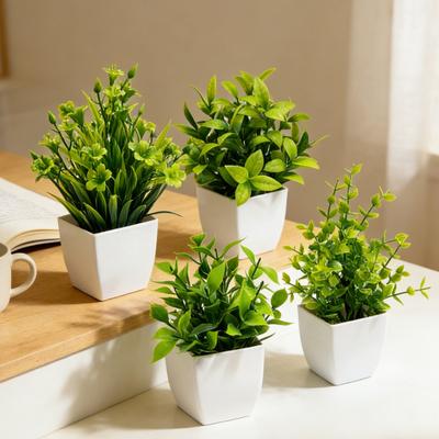4 Pcs Mini Artificial Greenery Potted Plants Small Fake Plants with Pot for Home Office Indoor Table Shelf Farmhouse Bathroom Decor