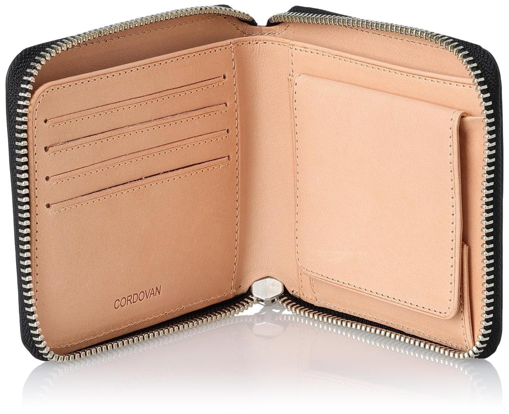 Aries Men's Cordovan Bifold Wallet with Round Zipper, Black