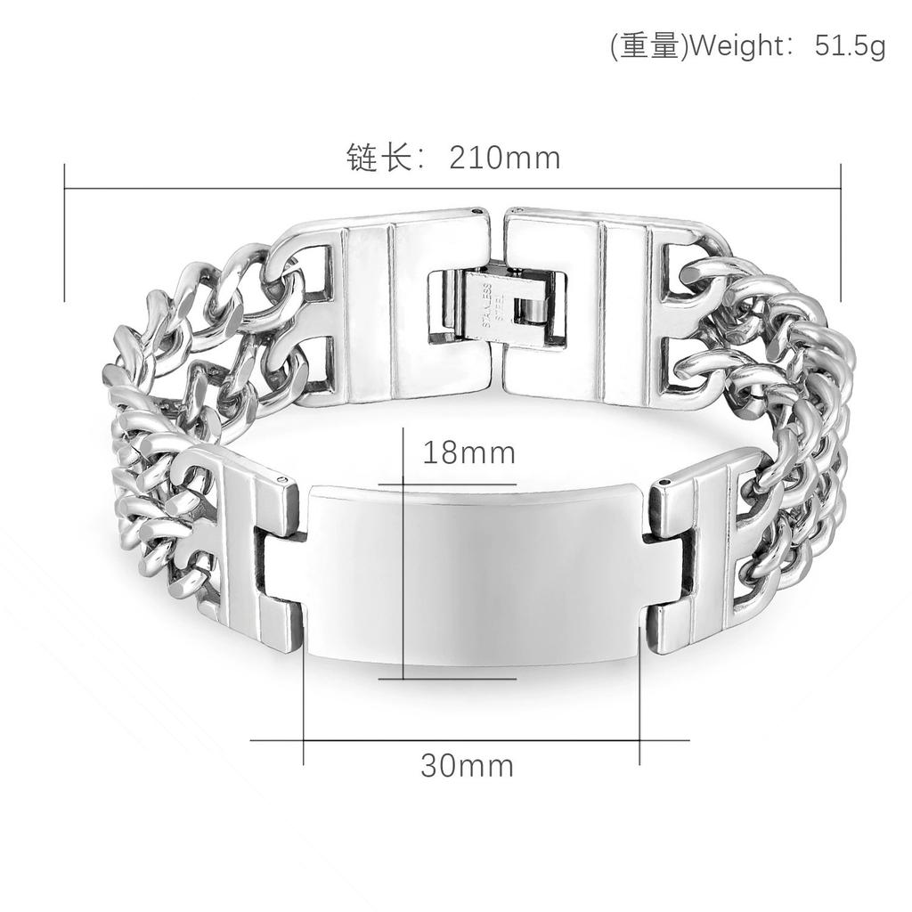 18mm Punk Custom Name Text Engrave Logo Id Bracelets Men Double Row Cuban Chain Trendy Stainless Steal Bracelet Jewelry