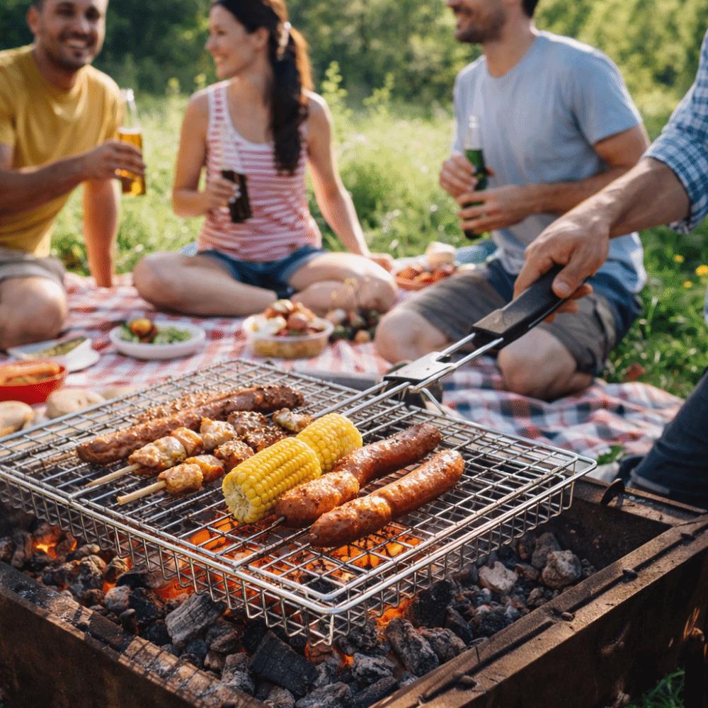 Multi-Functional BBQ Grill Basket Folding Handle Grilled Fish Clip Grill Mesh Backyard