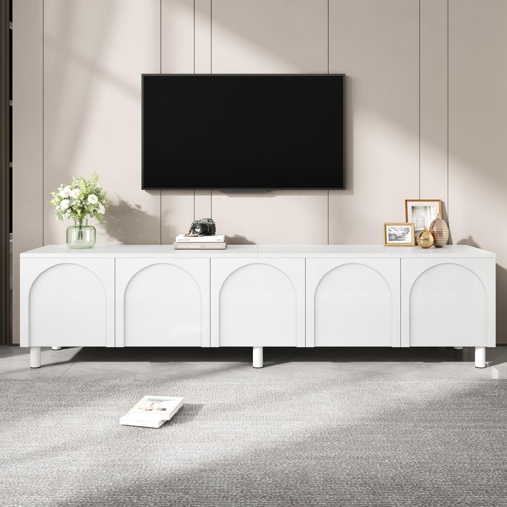 Lowboard TV Table Living Room, TV Cabinet with 5 Doors, Metal Feet, Made of PB and MDF, Modern Storage TV Board